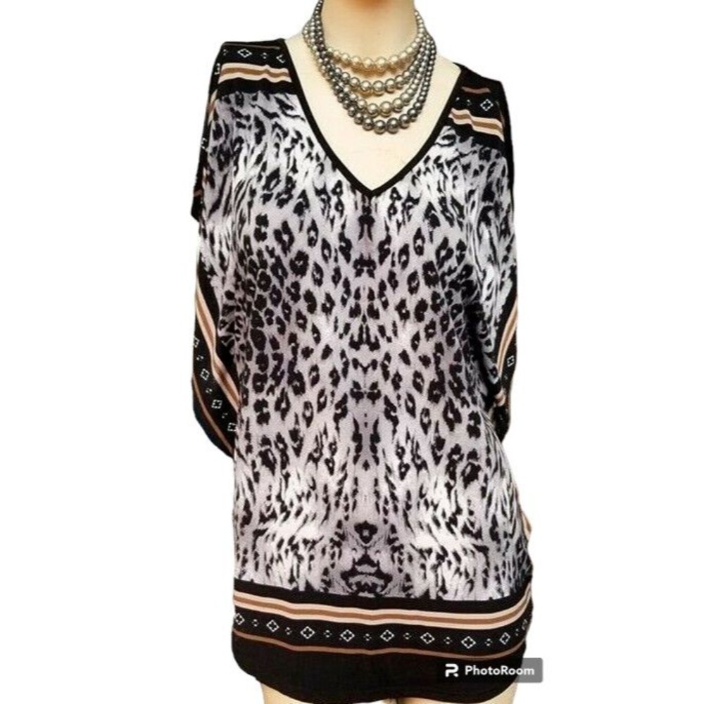 Animal Print Top by Agenda Size XL Hippie Kimono Sleeve Art-To-Wear Boho
